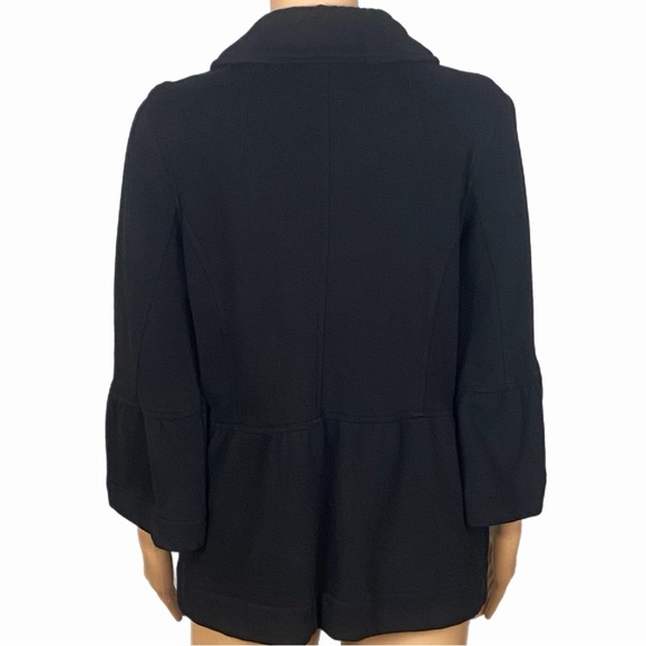 FEVER Black Stretchy Double-Breasted 100% cotton Pea Coat Peplum Bottom Medium - Picture 9 of 13